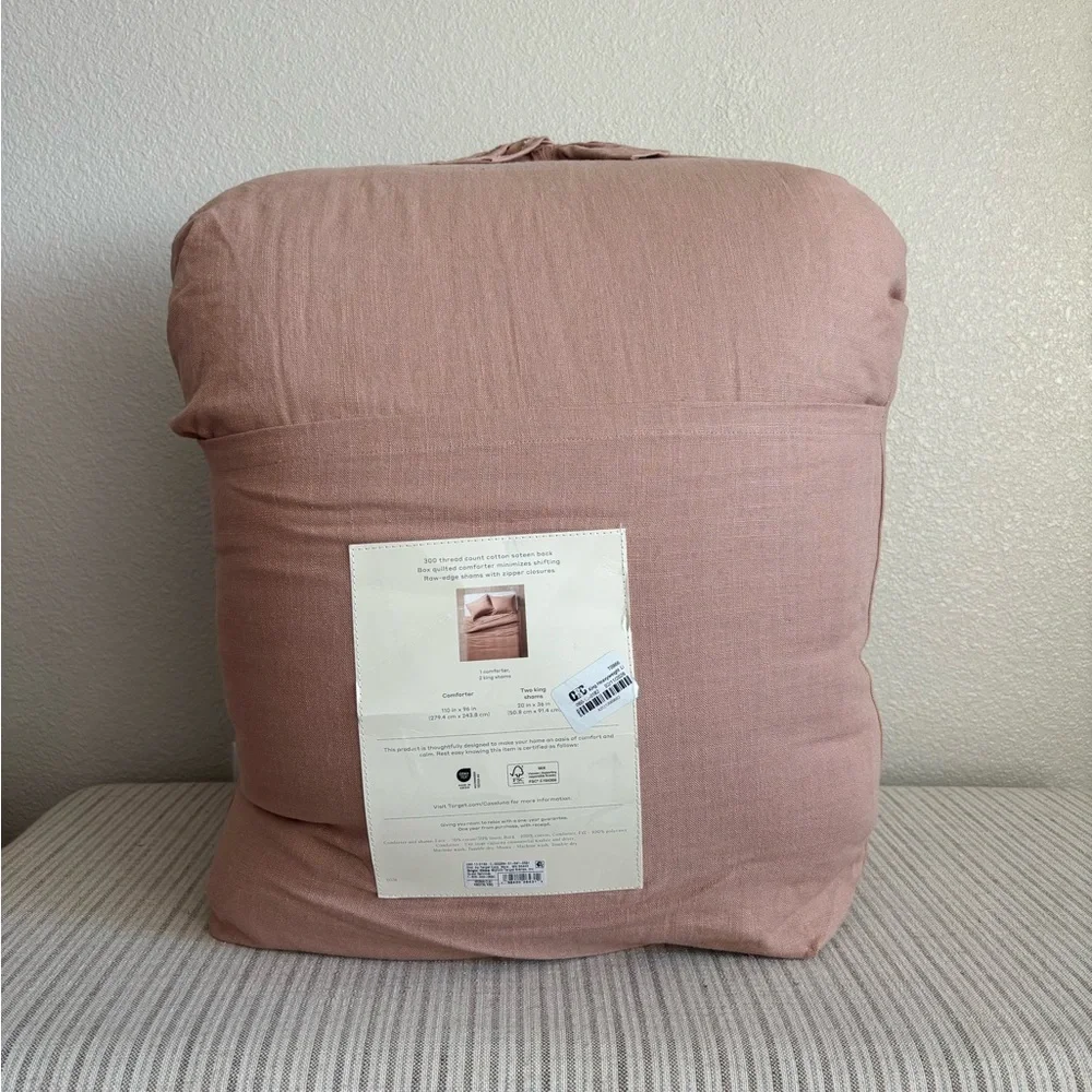 NWT King Heavyweight Linen Blend Comforter and Sham Set Light Adobe Clay